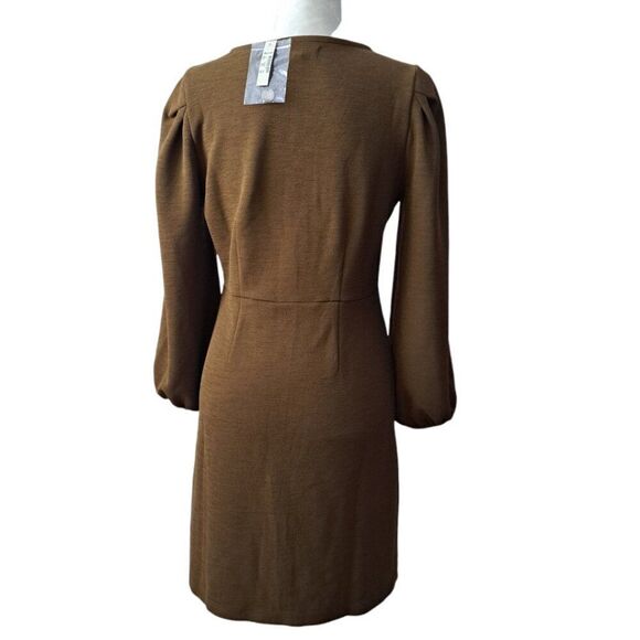 Madewell Texture & Thread Women's Asparagus Crepe Balloon-Sleeve Dress Button M - Picture 5 of 9